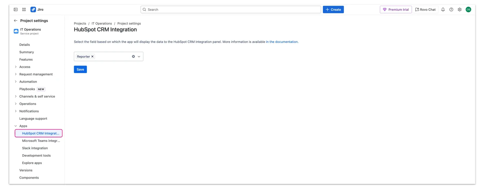 Configuration of the data displayed in the HubSpot panel in the Jira work items. Users can select from the options available within the dropdown menu